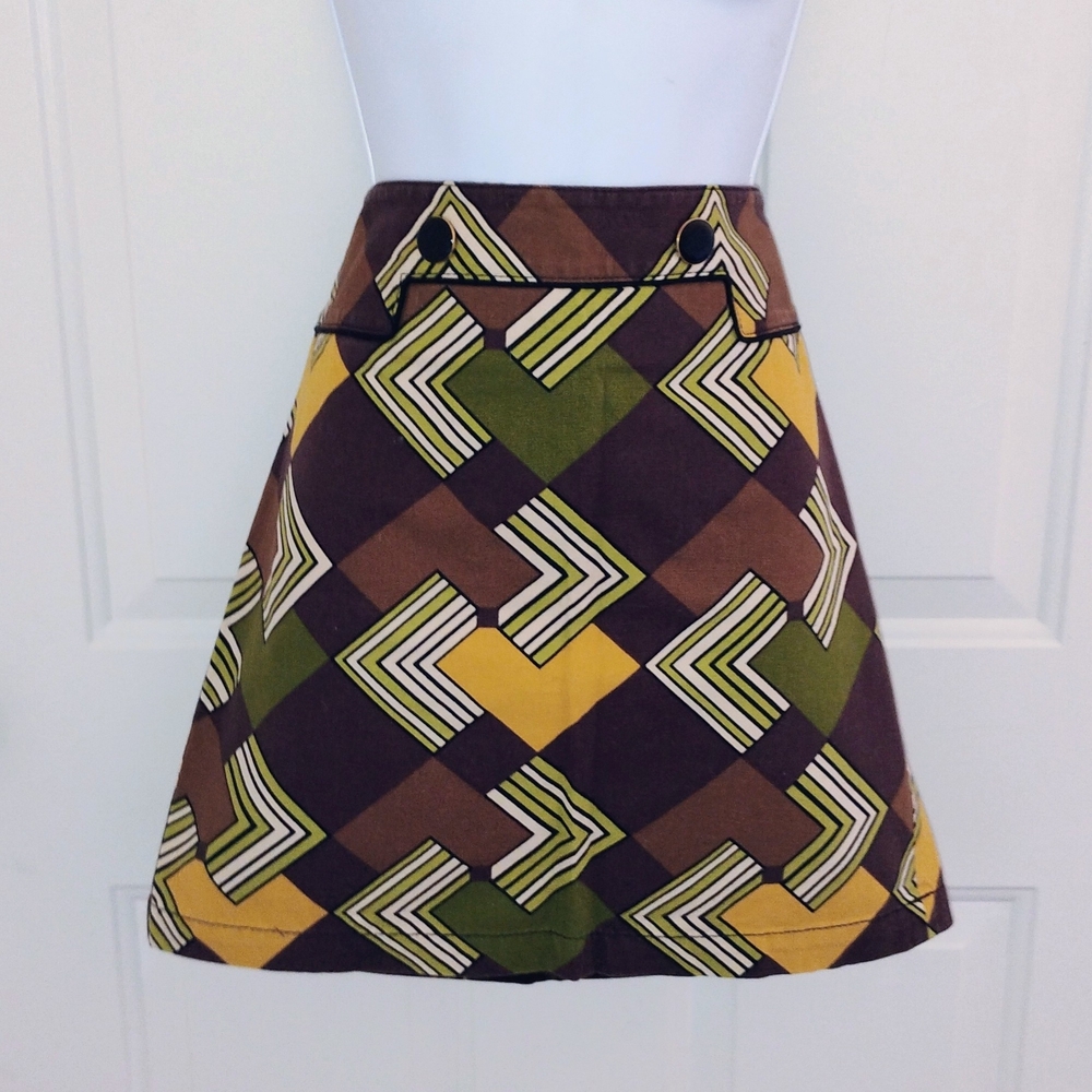 Vintage Ann Taylor LOFT A-Line Mini Skirt Brown, Yellow, Green